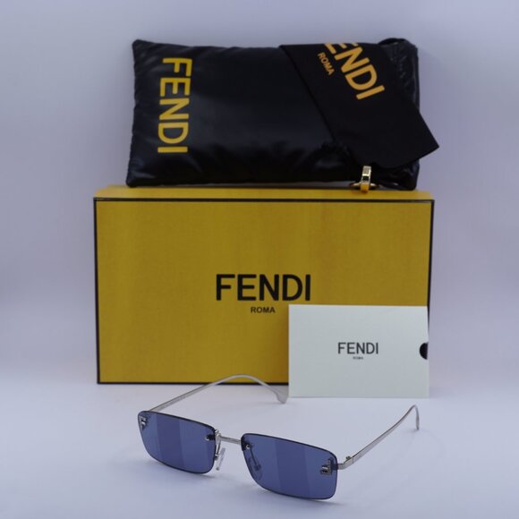 Fendi FE4172US 16X Sunglasses Shiny Palladium Rectangle Frame, Blue Lenses - Picture 10 of 10